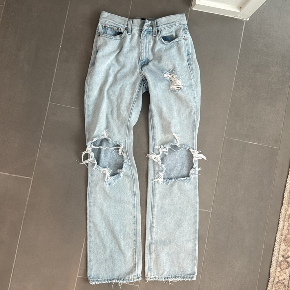 BDG Blue Straight Leg Jeans with Distressed Details